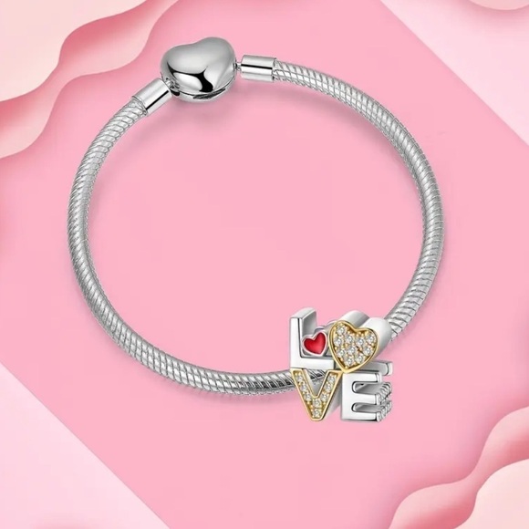 925 Sterling Silver 'LOVE' Charm/Pendant with Red Heart and Zirconia - NWT - Picture 2 of 6